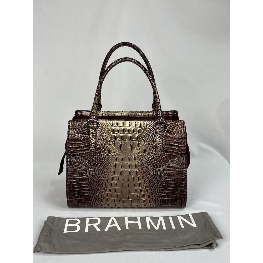 Brahmin Petra ll Melbourne Leather Croc-Embossed Tote Port Harmonia Preowned